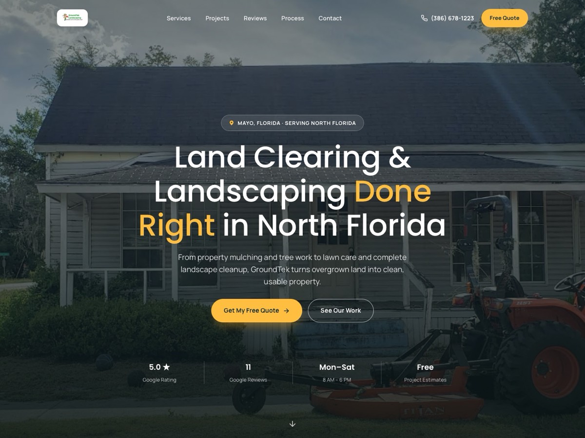 Homepage of the GroundTek Landscaping concept build